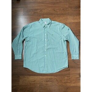 Brooks Brothers Men’s Preppy 346 Non Iron Button Down Green Blue Shirt EUC XL